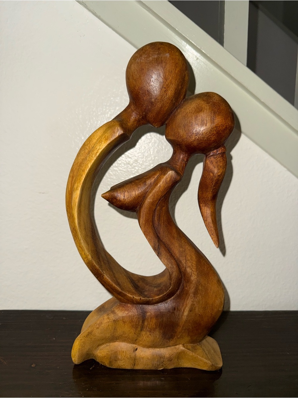 Abstract Wooden Couple Sculpture in Warm Brown
